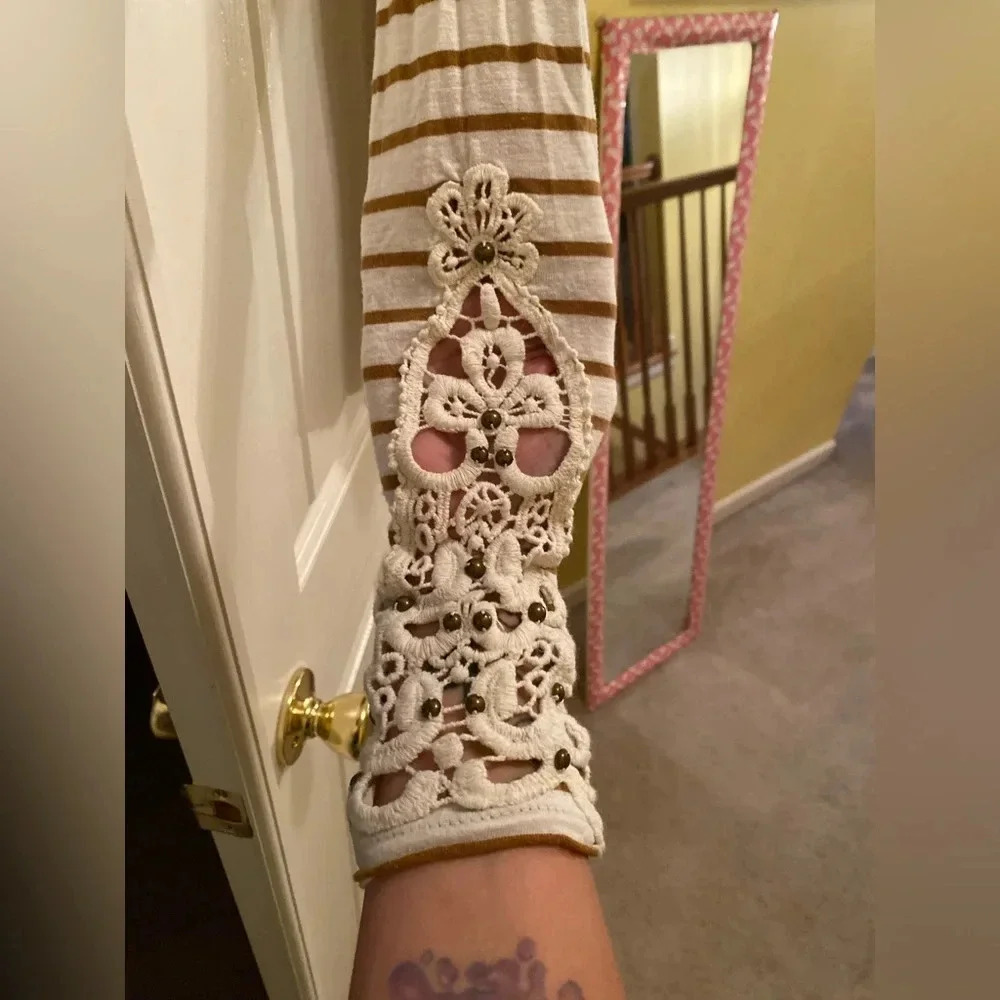 Free People lace sleeve long sleeve shirt x small - Picture 3 of 7